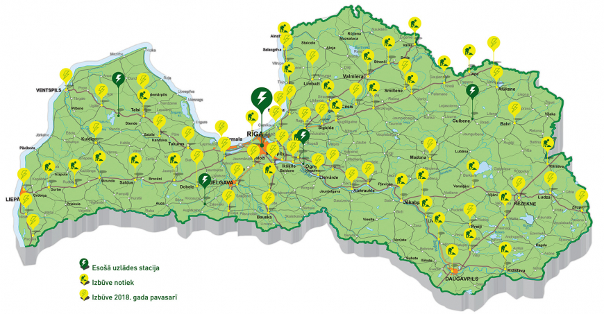 Elektromobiļu uzlādes stacijas top un taps arī mūspusē