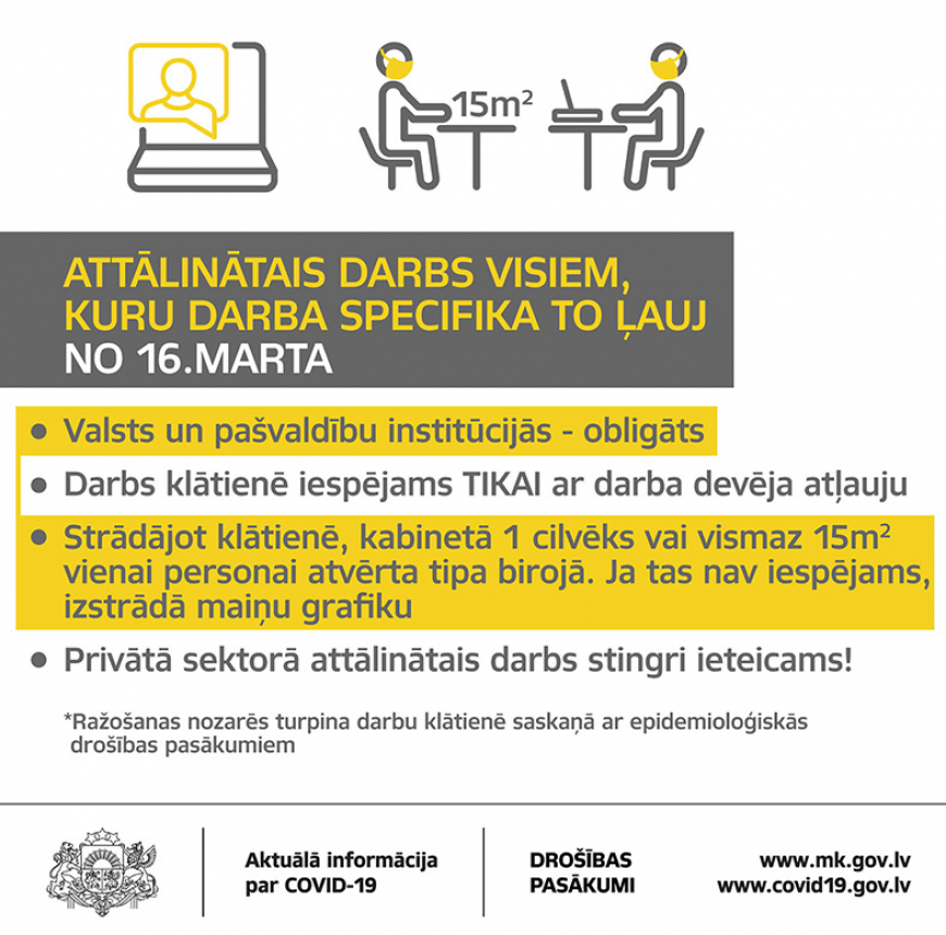 Visiem, kuri var, ieteikts strādāt attālināti