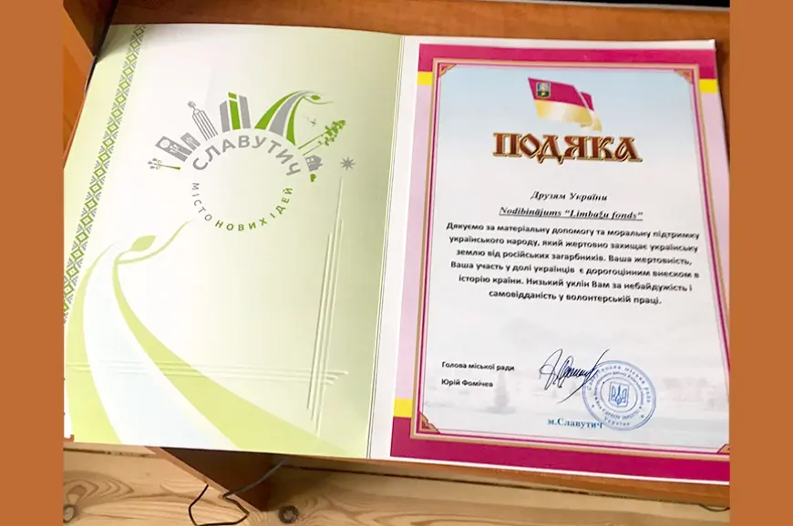 «Limbažu fonds» saņēmis pateicību par atbalstu Ukrainai