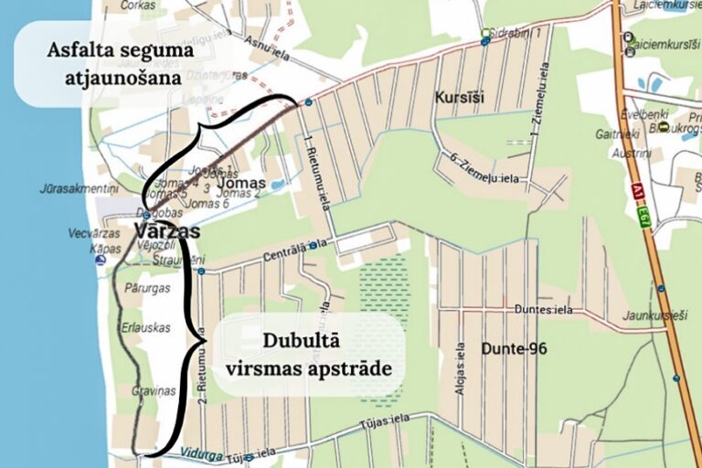Sākušies ceļa būvniecības darbi Skultes pagasta Vārzās