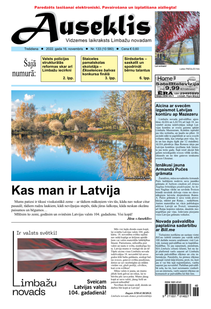Laikraksta «Auseklis» pirmā lapa