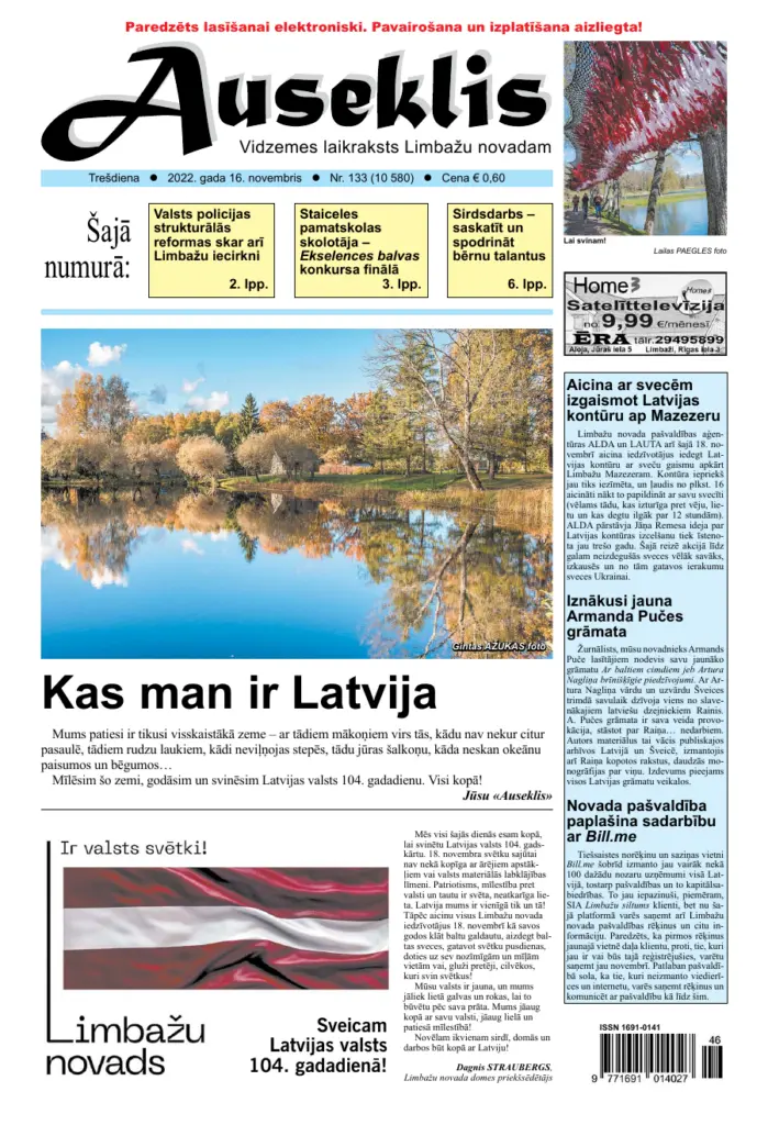 Laikraksta «Auseklis» pirmā lapa