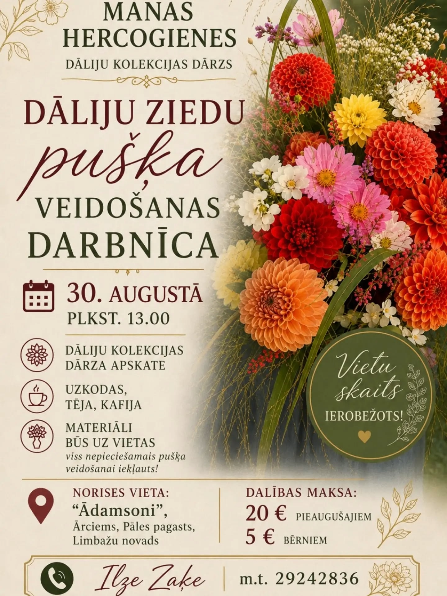 Dāliju ziedu pušķa veidošana