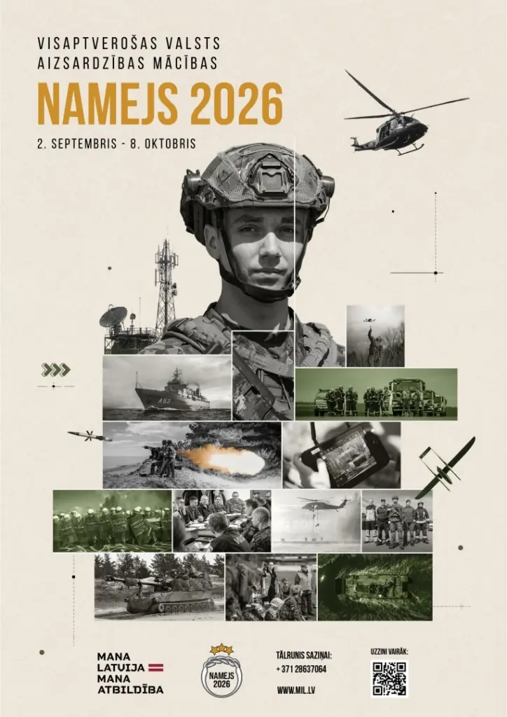No 2. septembra līdz 8. oktobrim visā Latvijā norisināsies visaptverošas valsts aizsardzības mācības «Namejs 2026»