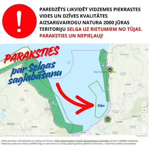 Piekrastes vides aizsardzības biedrība portālā «Manabalss.lv» aicina parakstīt iniciatīvu par aizsargājamās jūras teritorijas «Selga uz rietumiem no Tūjas» saglabāšanu un «Natura 2000» statusa saglabāšanu
