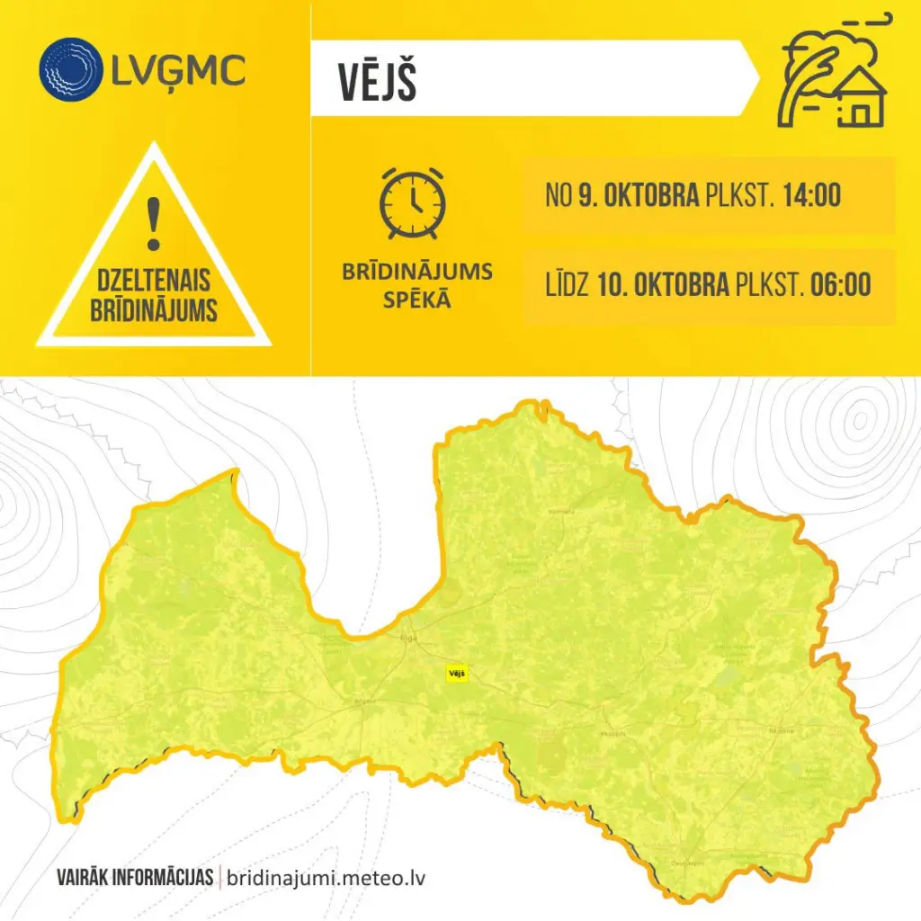 Dzeltenais brīdinājums par spēcīgu vēju