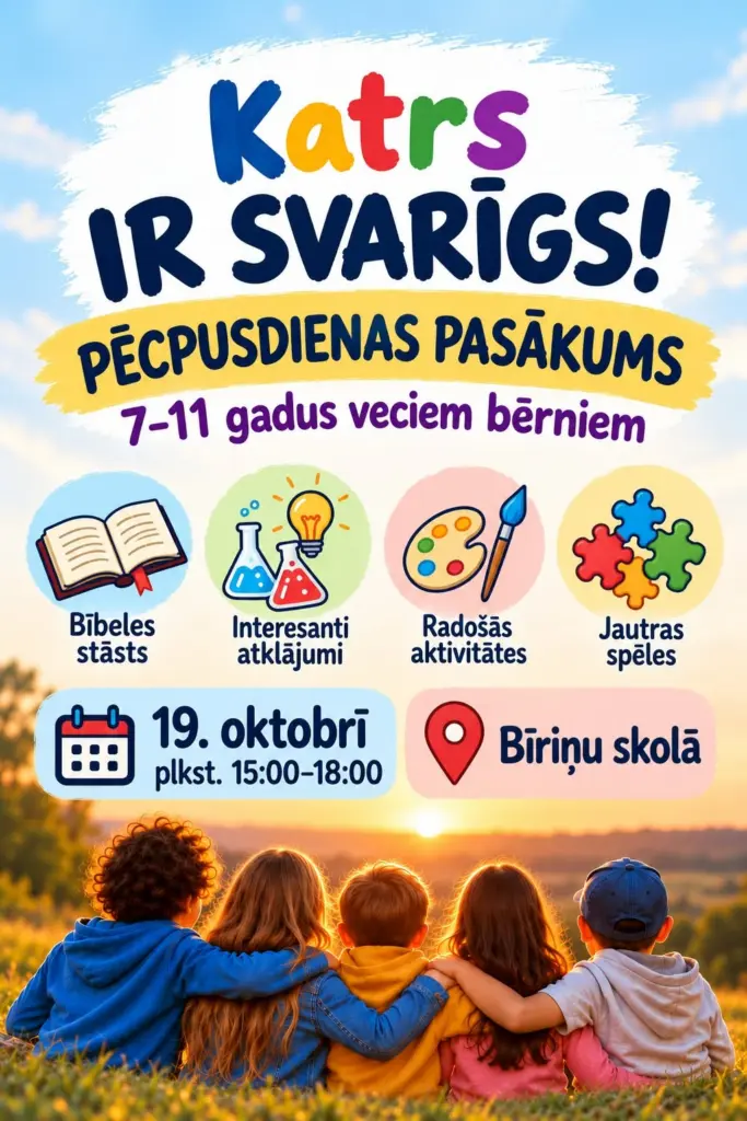 Pēcpusdienas pasākums 7–11 gadus veciem bērniem