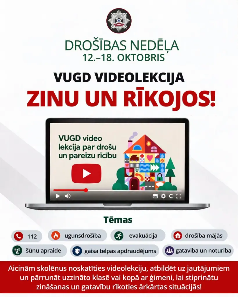 Drošība sākas ar zināšanām – VUGD aicina noskatīties videolekciju