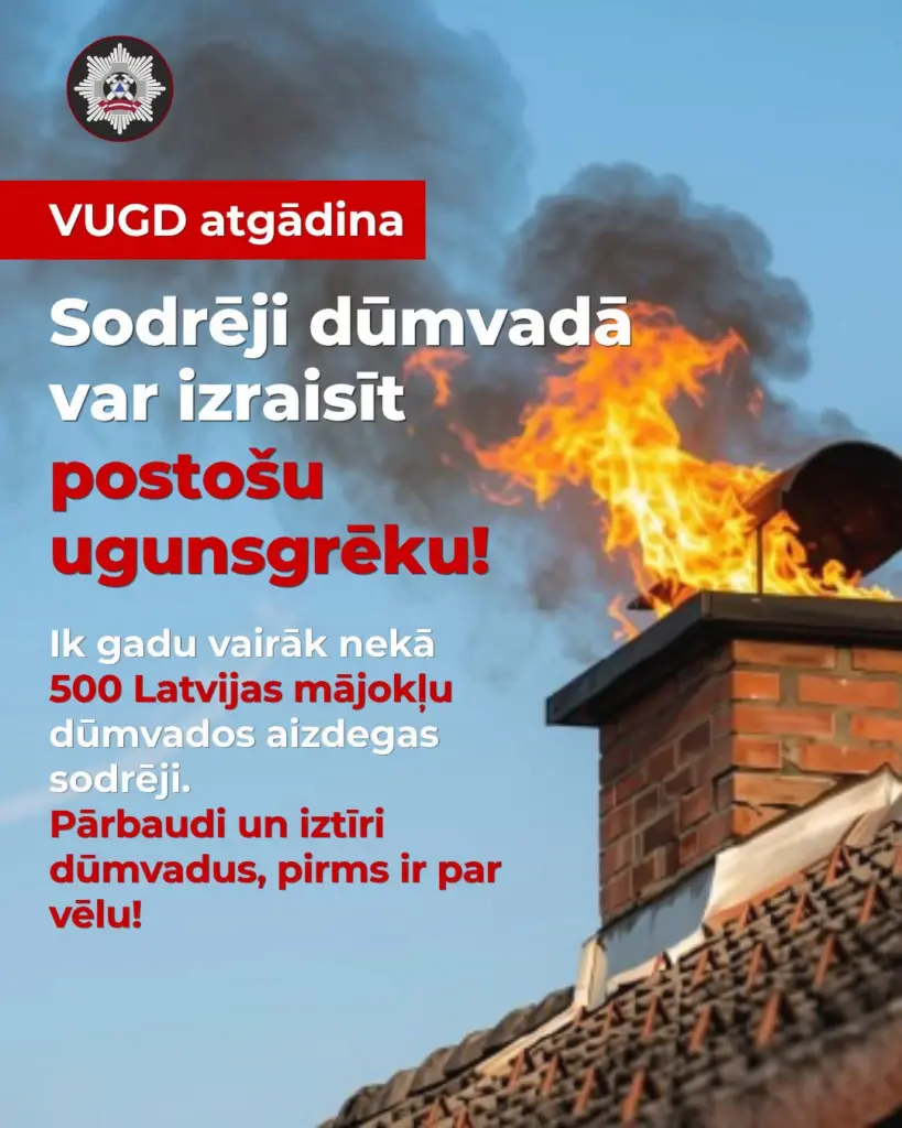 Sodrēji dūmvadā var izraisīt postošu ugunsgrēku